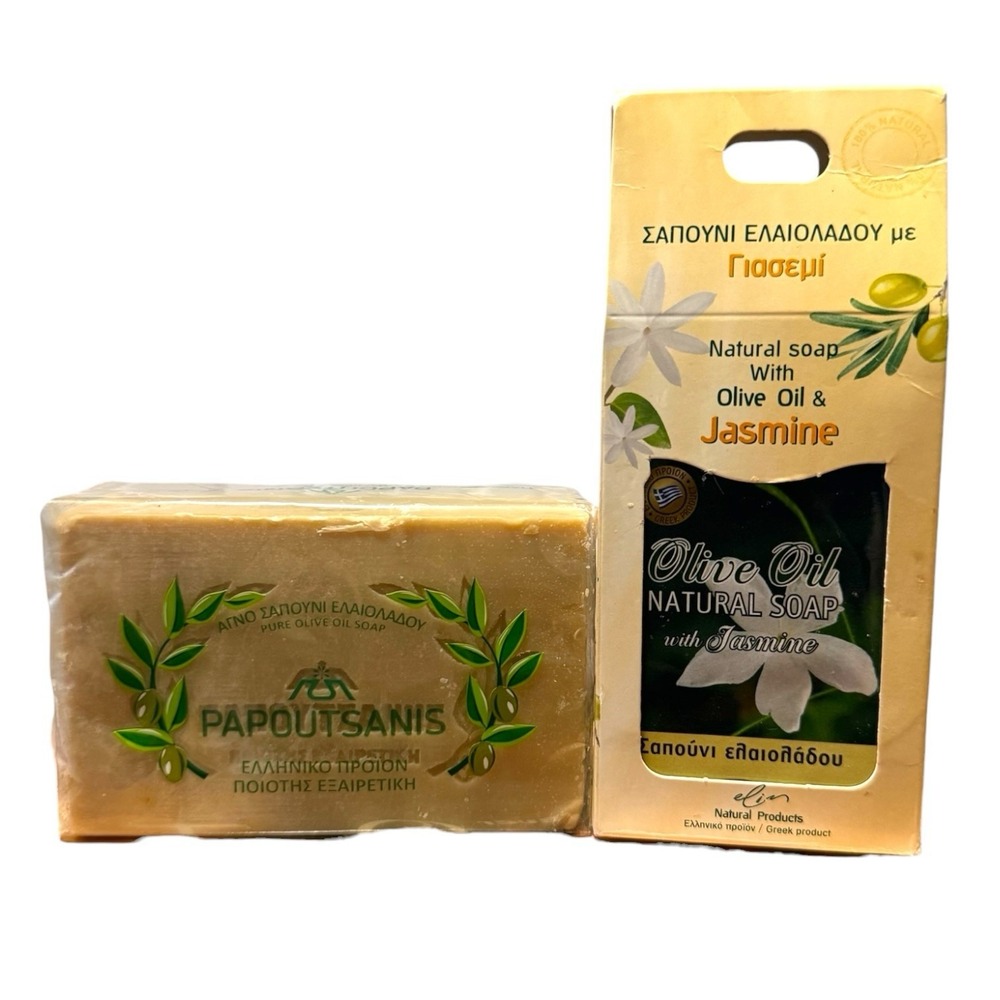 PAPOUTSANIS TRADITIONAL GREEK Olive Oil Natural Soap Bar & elin W/jasmine 2 Bars